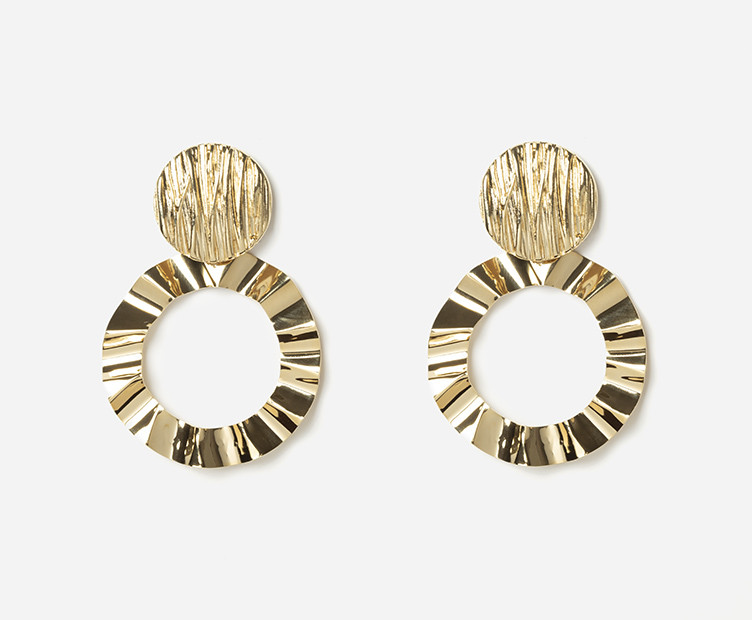 French Dangle Earrings: Gold & Pleated Metal